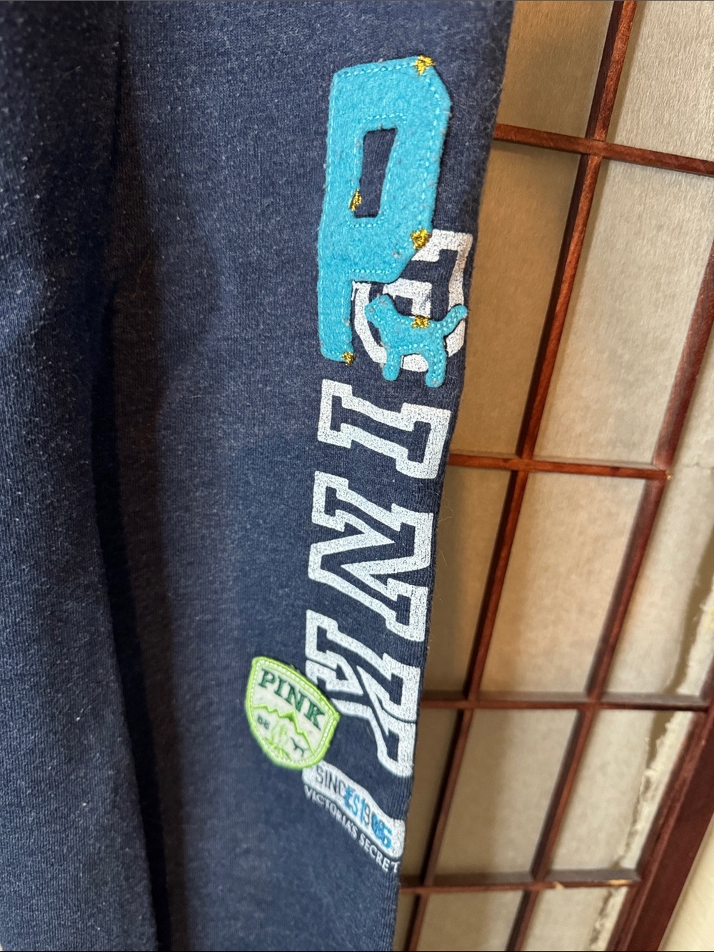 Vintage PINK Victoria's Secret Navy Sweatpants with Teal Logo Accents - Picture 3 of 5